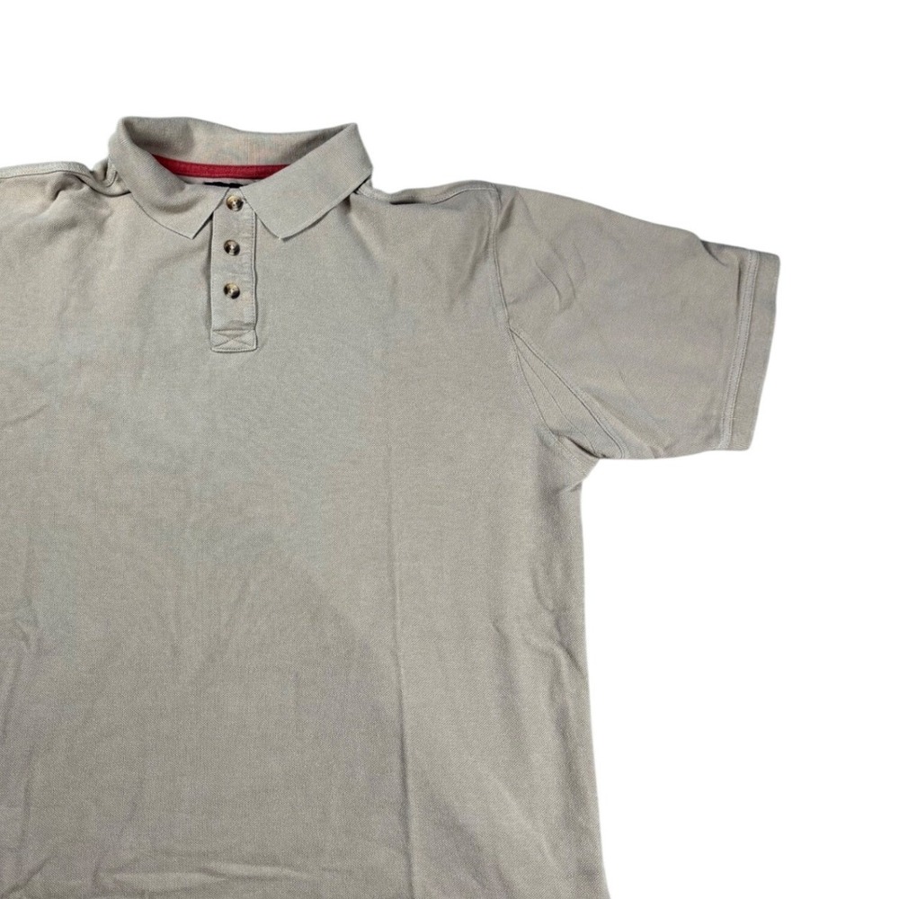 Duluth Trading Co Mens Large Tan Khaki Cotton Pique Short Sleeve Polo Shirt